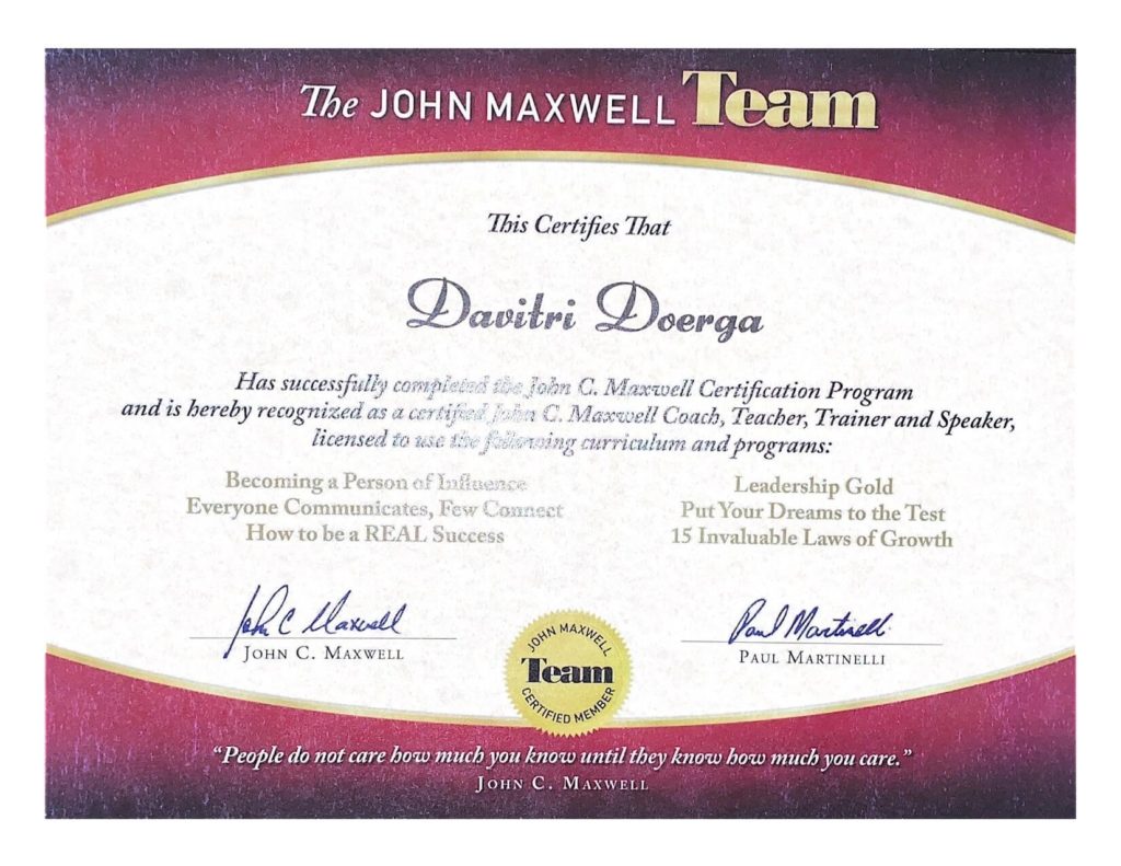 Davitri Doerga JMT Certificate