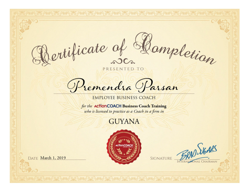 Premendra-Parsan-ActionCOACH-Certificate
